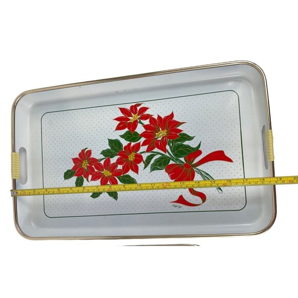 Vintage Christmas Lacquerware Serving Tray Set 2 Piece Japan Red Poinsettia - Picture 9 of 14
